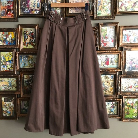 Vintage Brown Box Pleated Maxi Skirt - Picture 4 of 16